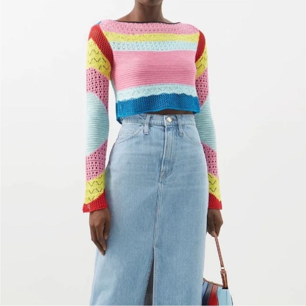 STAUD Women’s Large Limousin Stripe Crochet Crop Top Multicolor - Picture 3 of 10
